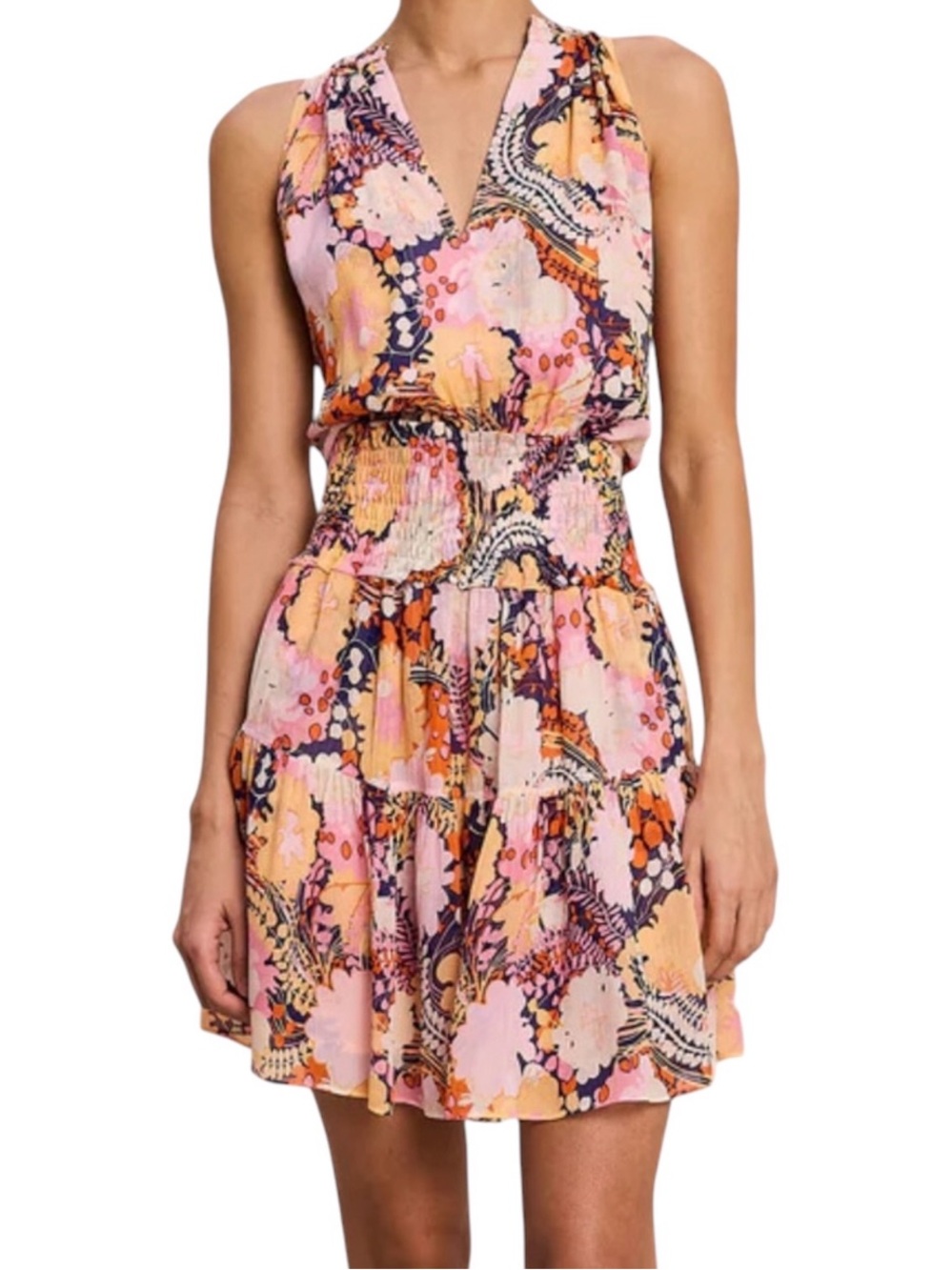 NWT A.L.C. Courtney Silk Floral Sleeveless Split Halter Neck Mini Dress